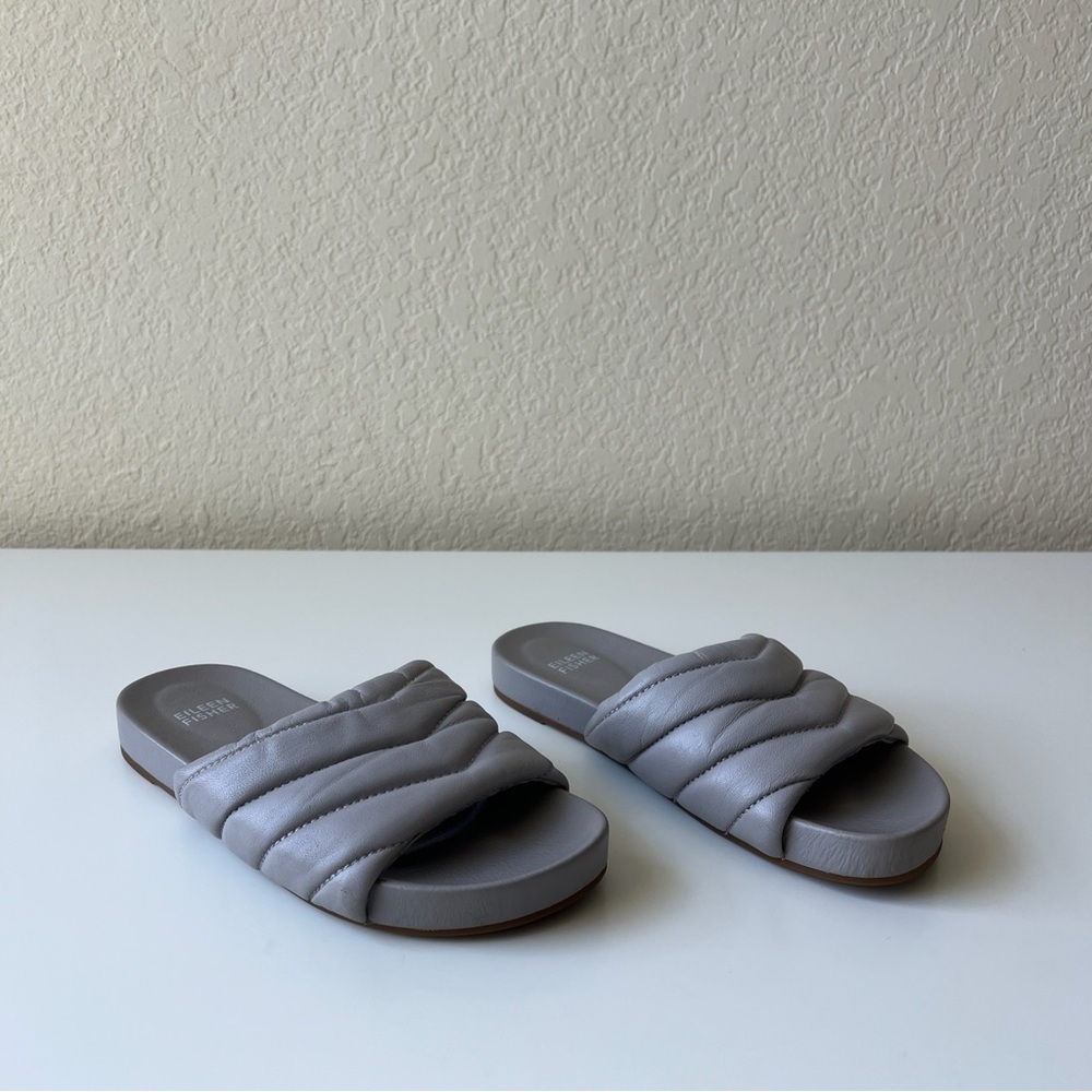 Eileen Fisher Haze Nappa Leather Slide Sandals | Grey | Size 6 | NWOT